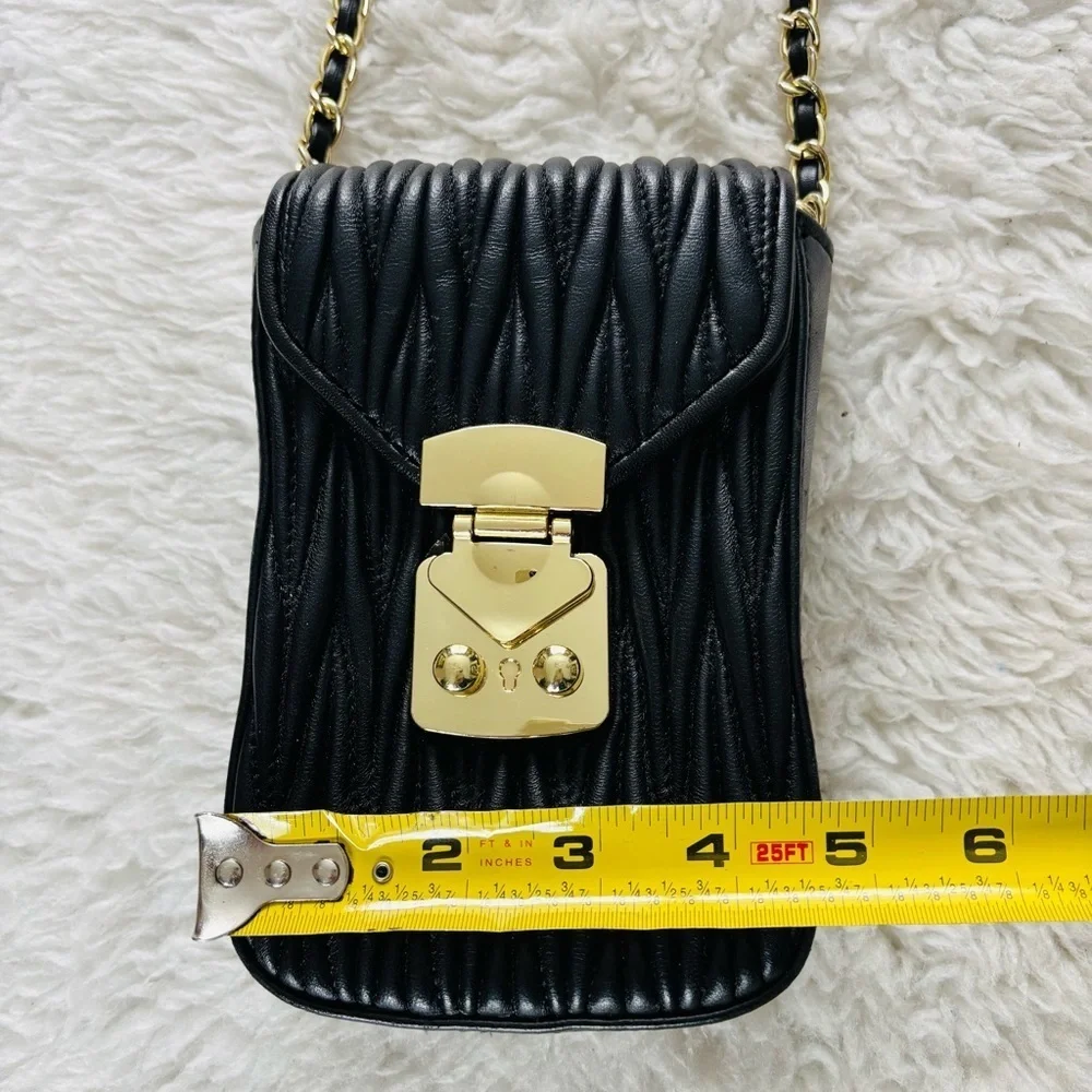 Tiffany & Fred Paris Black Quilted/Gold Small Shoulder/Crossbody Bag 7”x5”x2”